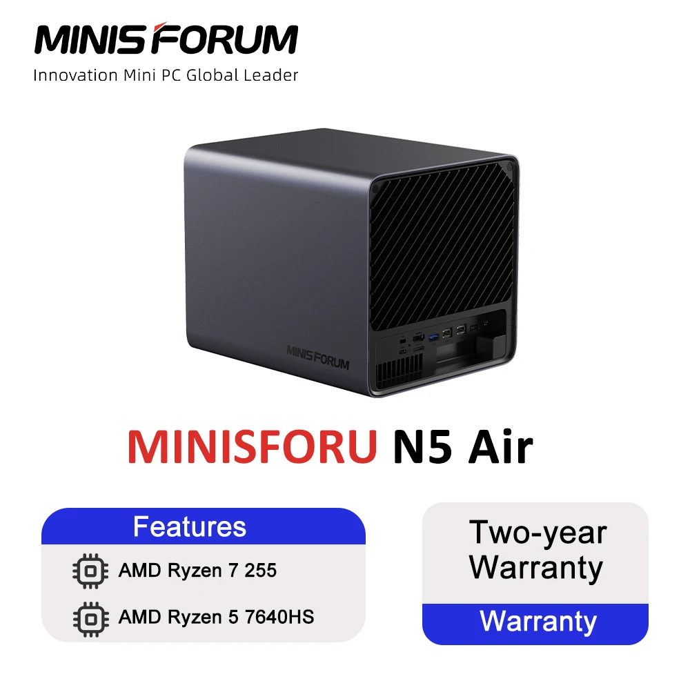 MINISFORUM N5 Air Mini PC AMD Ryzen 7 255 Radeon 780M DDR5(No-ECC) 16GB 64GB SSD NAS Mini PC Support Linux MinisCloud OS Home PC