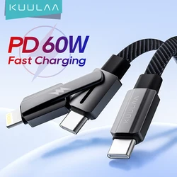 KUULAA USB C 타입 케이블, 아이폰 15, 14 프로 맥스, 아이패드, 화웨이, 샤오미 태블릿용, 60W PD 고속 충전 와이어, 2 인 1