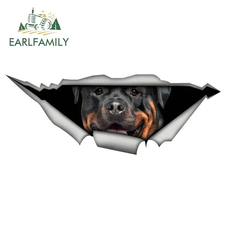 EARLFAMILY 13cm x 4.9cm Rottweiler Car Sticker Torn Metal Decal Reflective Stickers Car Styling Pet Dog Decals Car Decoration