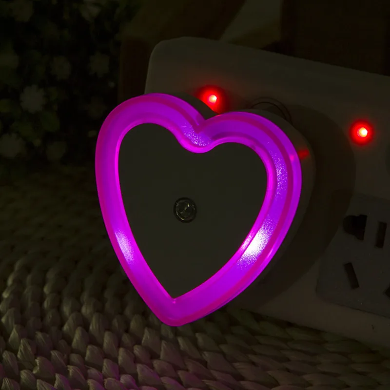 LED Mini Night Light EU/US Plug Light Sensor Heart Shape Nights Lamp For Kid\'s Room Bedroom Bedside Aisle Corridor 110V 240V