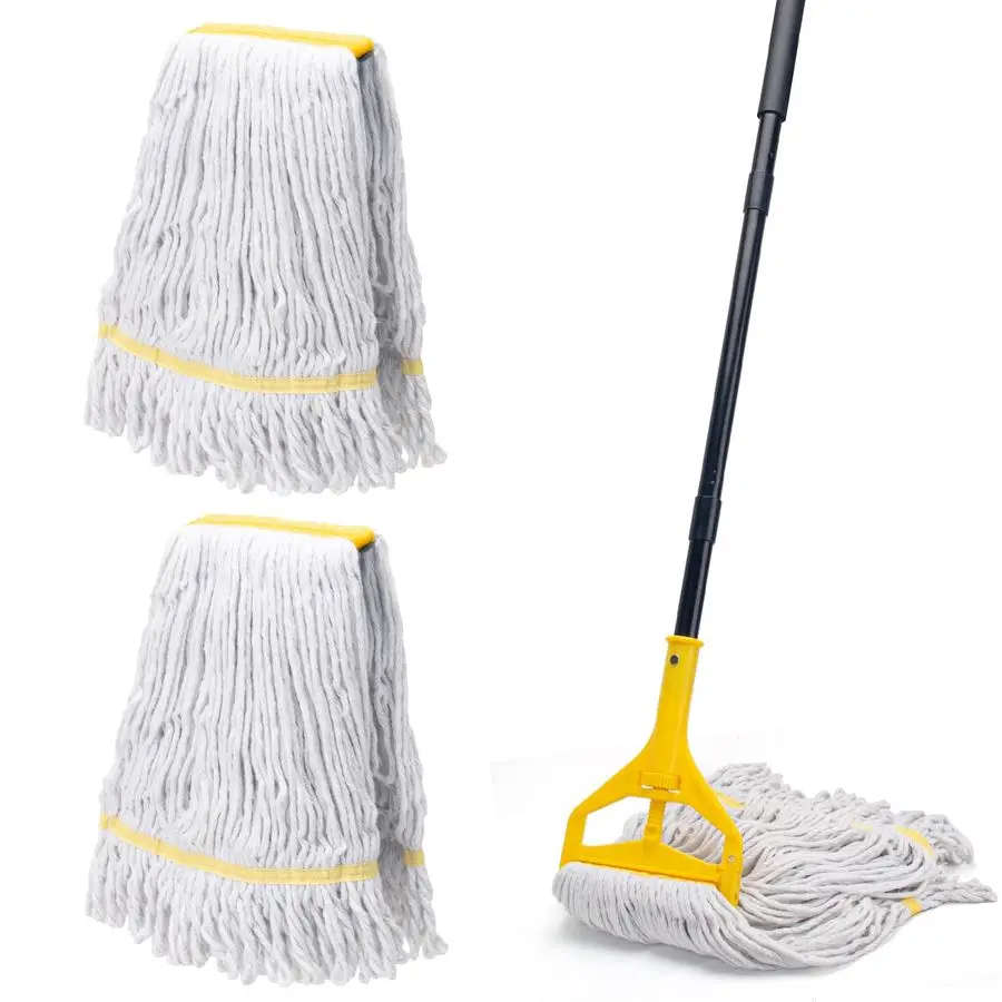 

Mop with 3 Extra Large Replacement Heads,59 Long Handle Heavy Duty Industrial Mops for Floor Cleaning,LoopedEnd String Wet Cotto