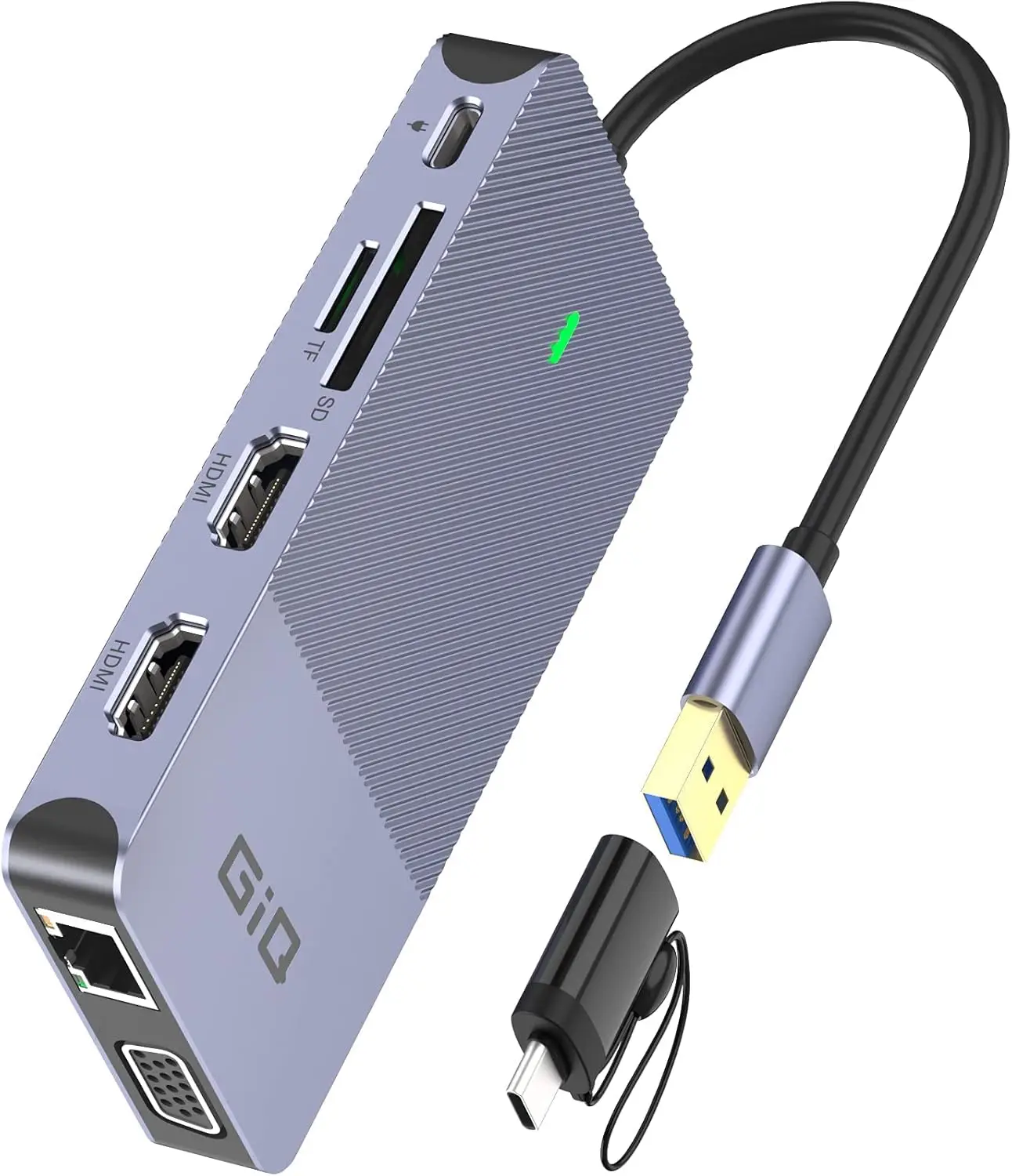 

USB C Docking Station with Dual HDMI VGA Adapter, Triple Display Hub for MacBook Laptops - Grey