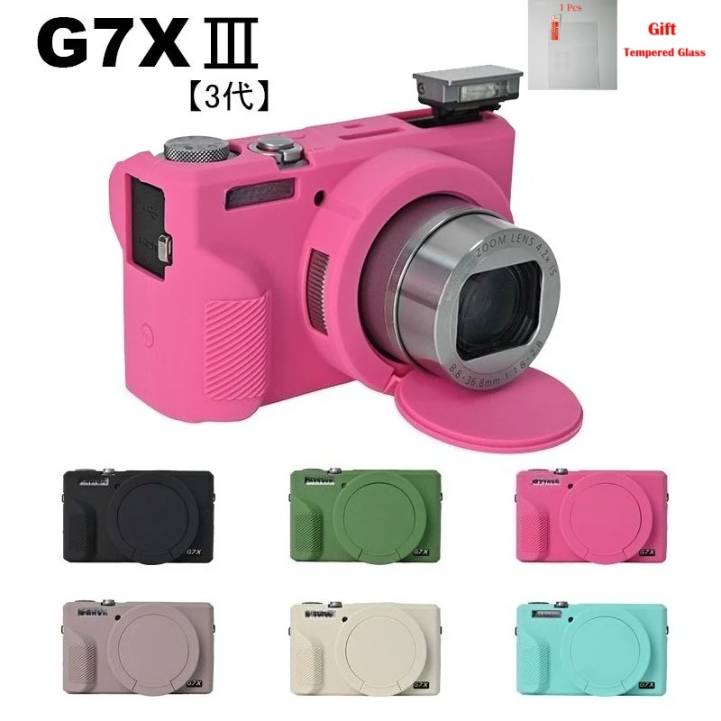 

For Canon G7XIII G7X3 Silicone Case Camera Bag Protective Case + Tempered Glass LCD Protective Film