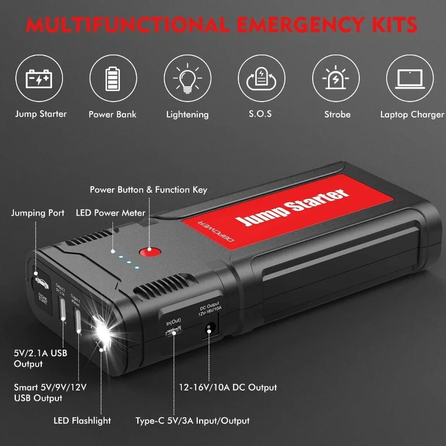 DBPOWER 2500A 21800mAh المحمولة سيارة الانتقال كاتب لما يصل إلى 8.0L البنزين 6.5L محركات الديزل المحمولة 12 فولت السيارات البطارية الداعم #2