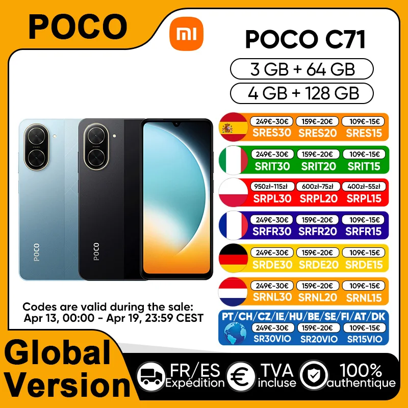 Smartphone POCO C71 version globale, UNISOC T7250, écran large de 6,88 pouces, 120 Hz, appareil photo principal de 32 MP, 5200 mAh, charge rapide 15 W
