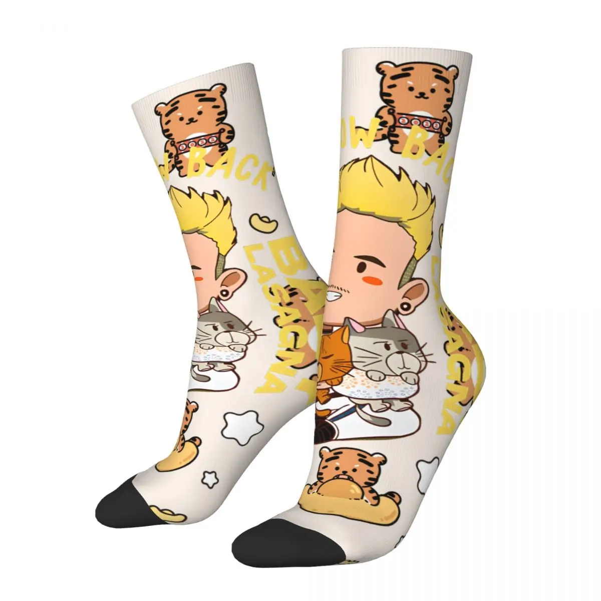 Pls Meow Back Men's Socks Vintage Harajuku Baby Lasagna Street Style Novelty Pattern Crew Sock