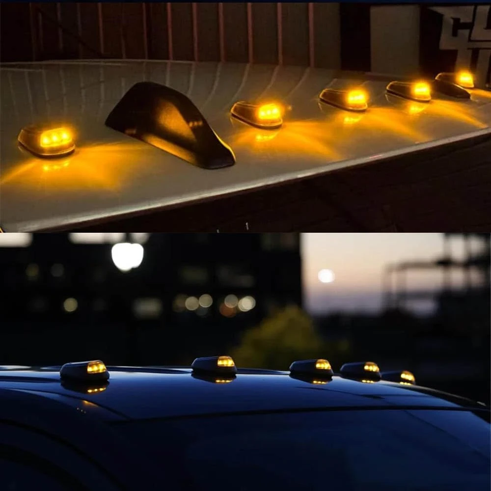 5pcs No Drill Cab Lights Amber 12LED Cab Roof Top Marker Running Lights For Truck SUV