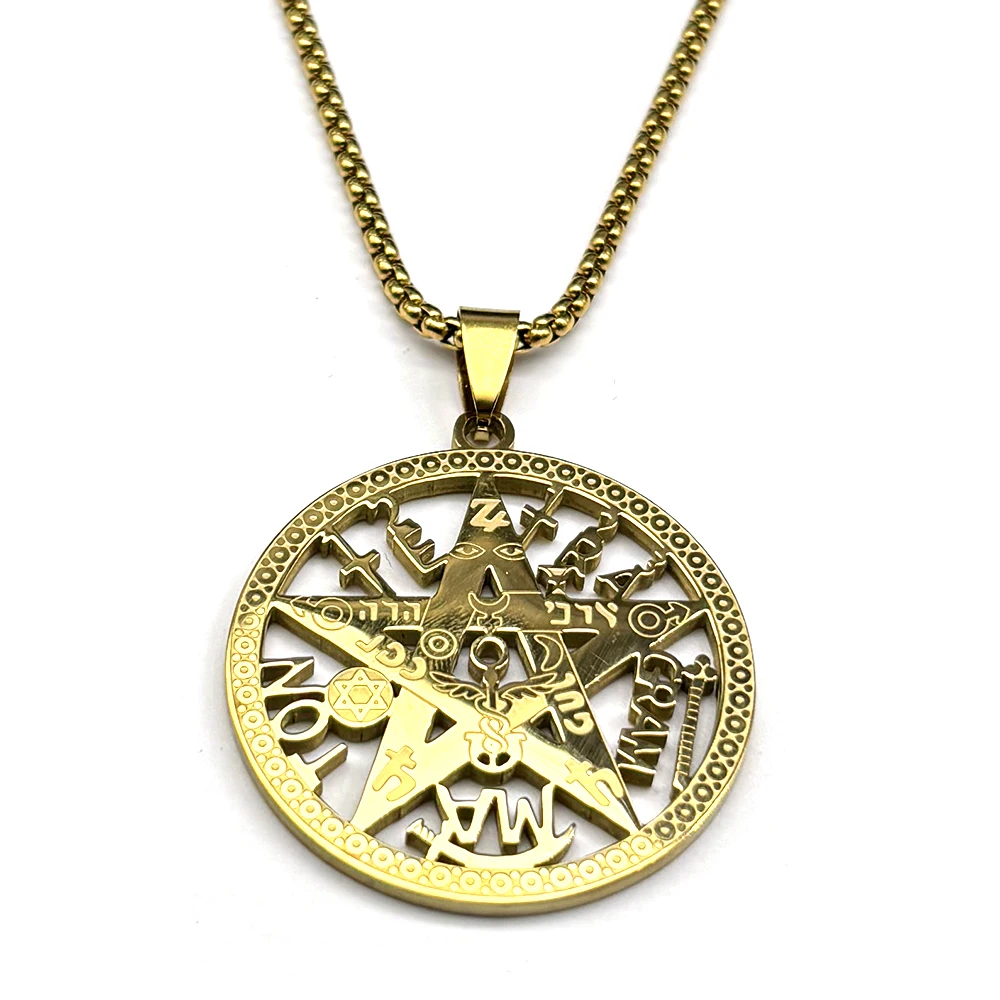 Tetragrammaton Jüdischer Hebräischer Anhänger Halskette für Frauen Männer Edelstahl Goldfarben Stern Pentagramm Amulett Kette Schmuck Geschenk – Detail 7