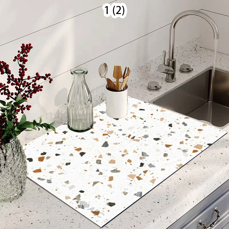 Modern Terrazzo Pattern Super Absorbent Quick Dry Dish Drying Mat Non Slip Kitchen Counter Mat for Home Decor