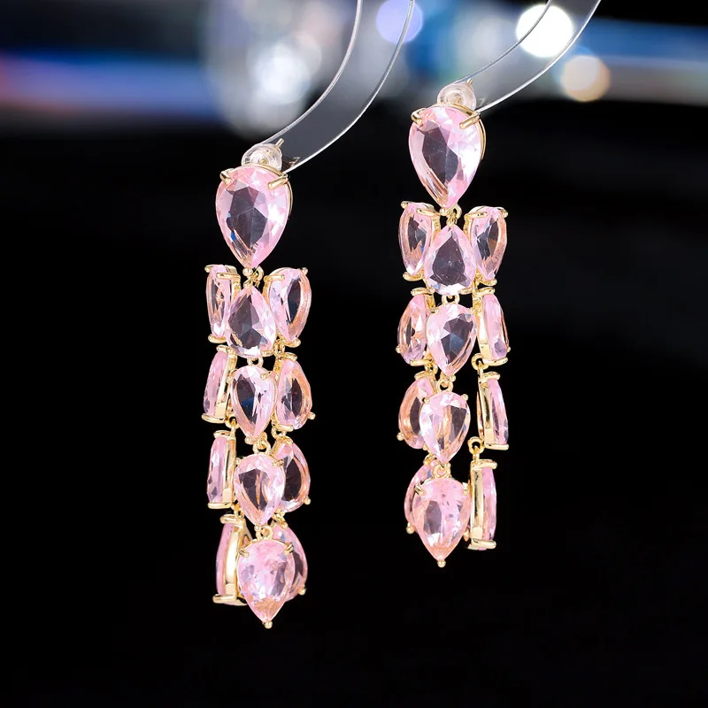 Orecchini di lusso leggeri con nappa in zirconio color fiore di ghiaccio Orecchini in zirconio micro-intarsiato con ago in argento s925