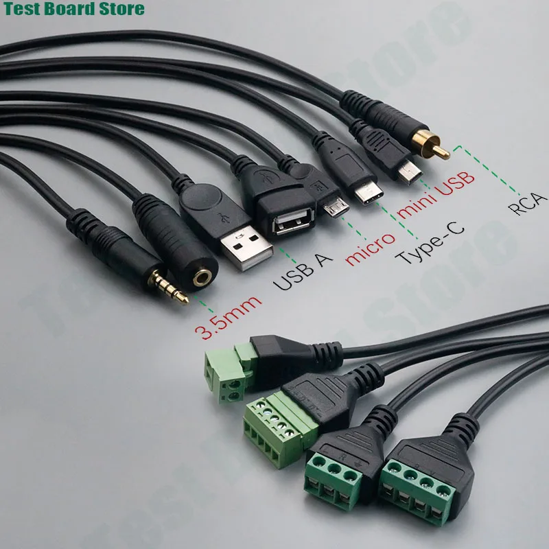 1Pce USB terminal cable USB C to screw terminal with shielded terminal plug adapter cable RCA to green terminal wire 3P 4P 5P