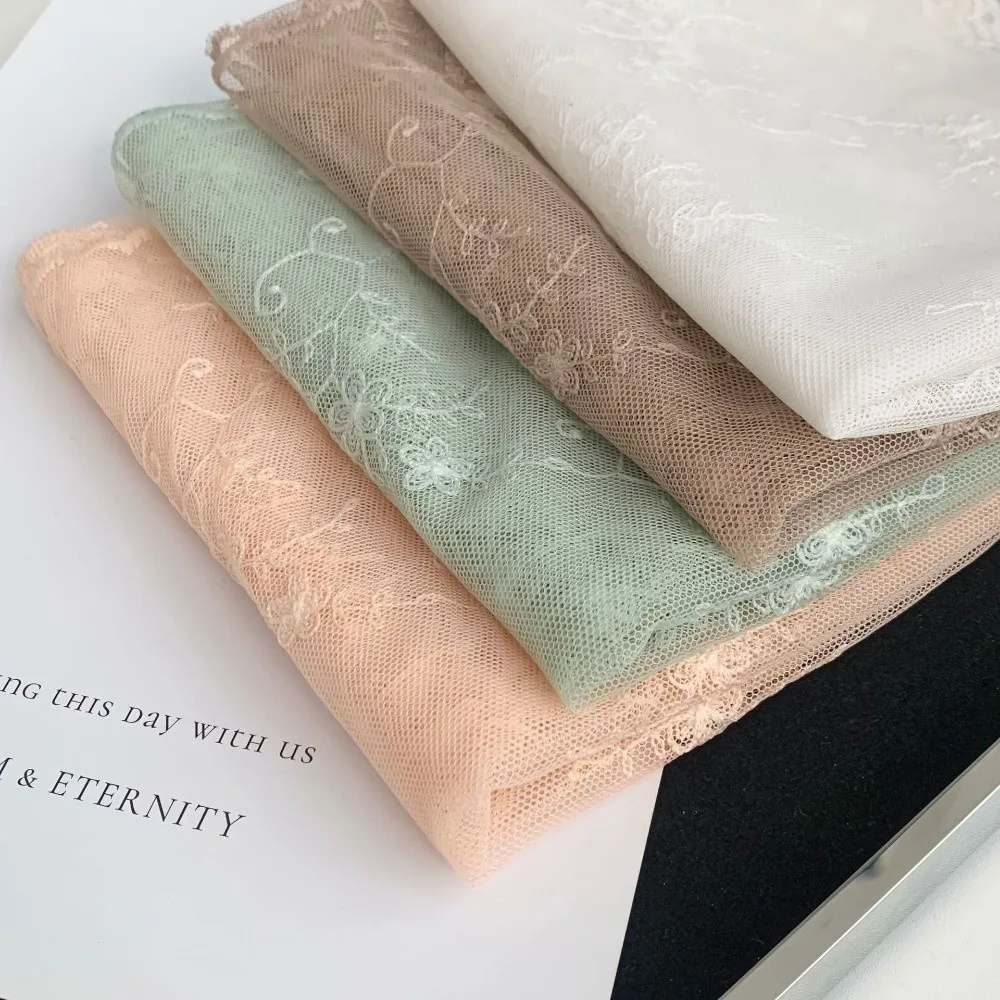 Long Lace Scarf Lightweight Breathable Neck Protection Scarf Solid Color Flower Embroidered Sunscreen Lace Shawl for Women