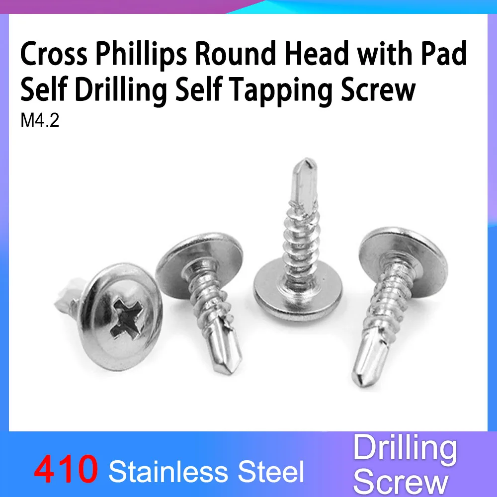 

M4.2 410 Stainless Steel Pan Round Thread Wafe Washer Head Cross Phillips Round Washer Head Drill Tail Self-tapping Screw