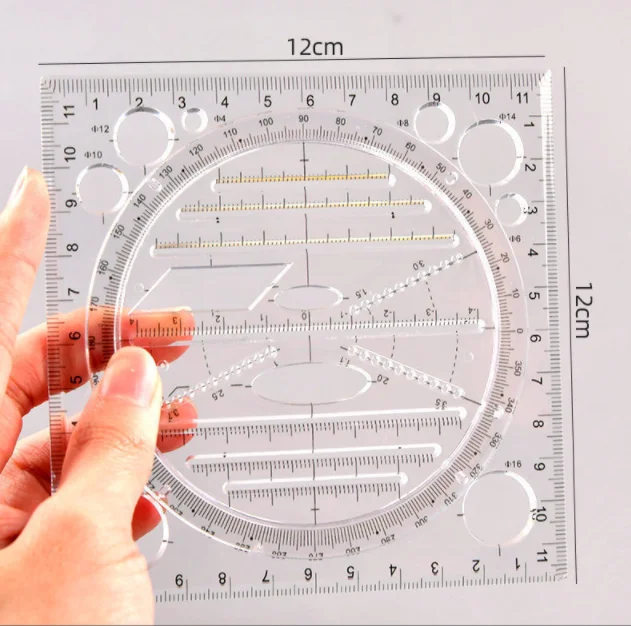 Multifunction Rotatable Drawing Template Art Design Construction Architect Stereo Geometry Circle Drafting Measuring Scale Ruler