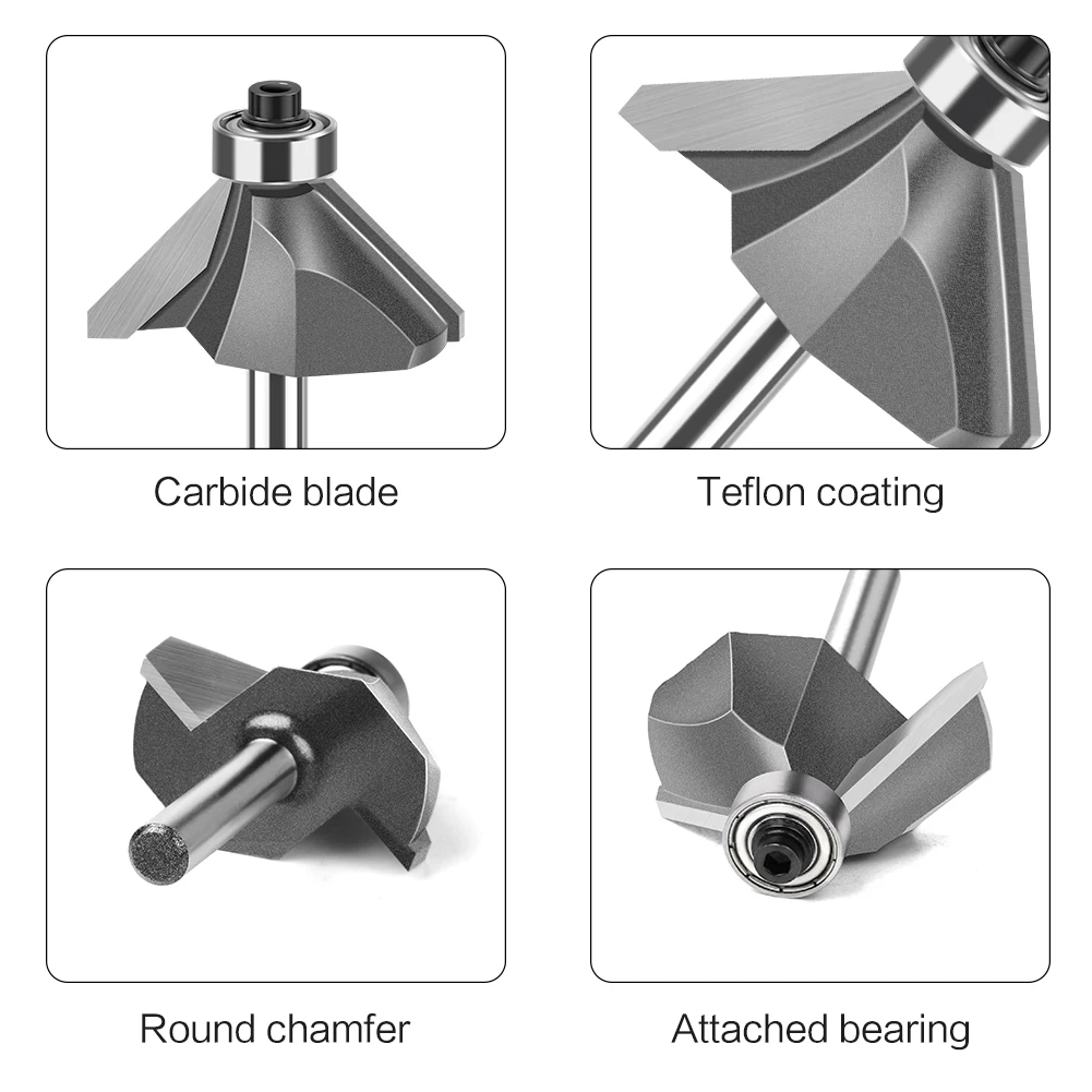 1pc 45 Degrees 1/2 1/4in Shank Chamfer Edge Forming Router Bit With Bearing Woodworking Milling Cutter Tool