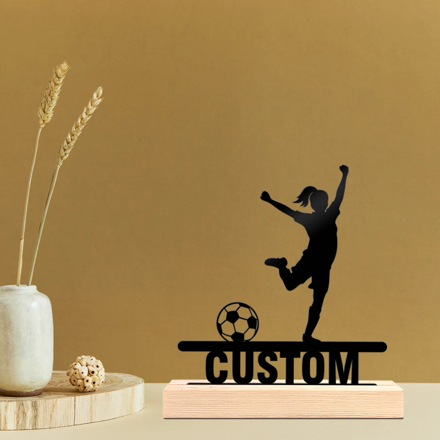 1pc Metal Desktop Decoration Customizable Content With Wooden Base Modern Rural Home Desktop Decorations