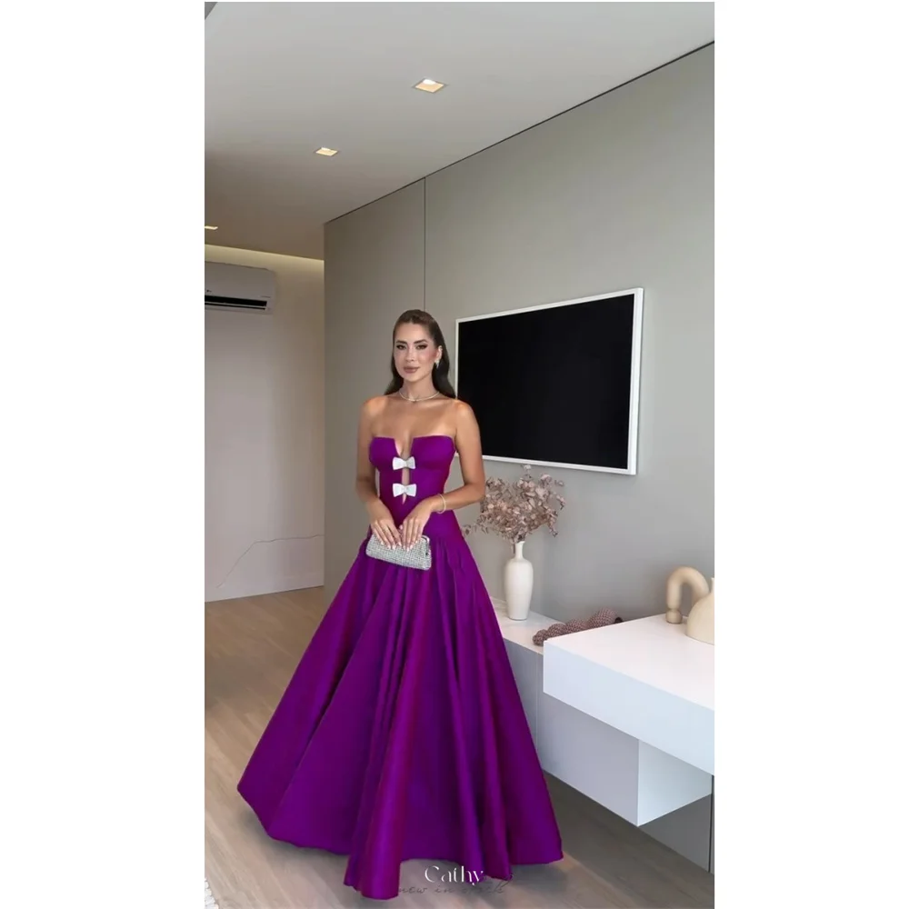 

Cathy Customized Purple Cut-out Strapless Prom Dress A-line Pleated vestidos de noiva Elegant Floor-Length Evening Dresses 2025