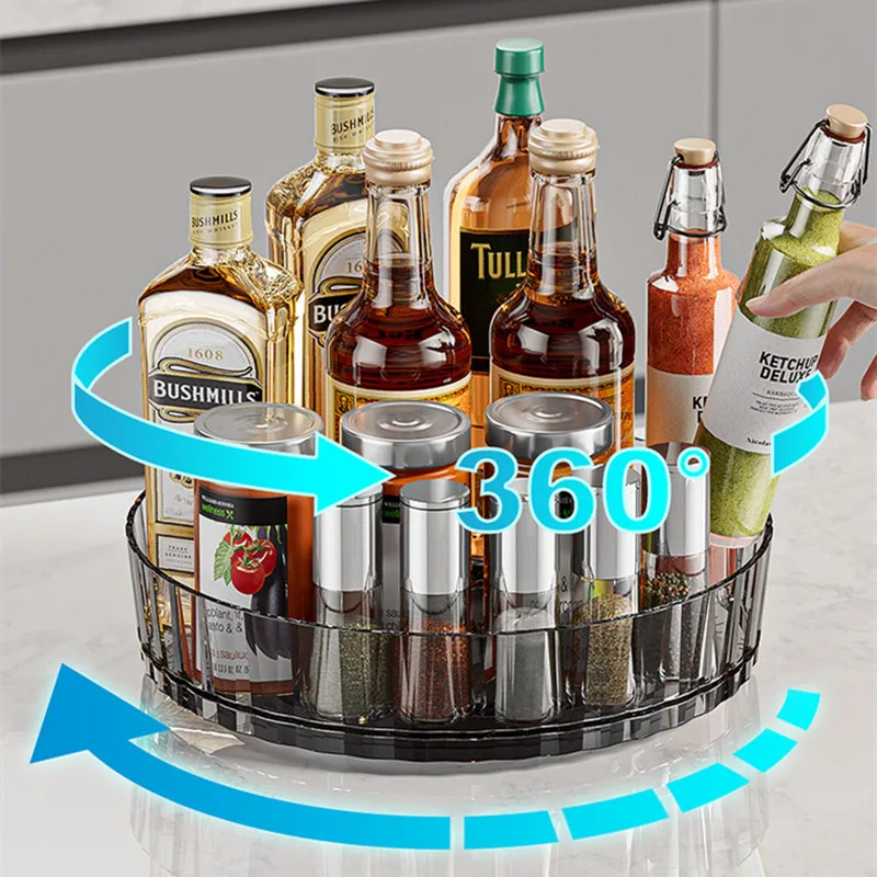 Hot Rotating Tray Spice Rack Pantry Cabinet Turntable With Base Storage Bin Kitchen Organizer For Seasoning Cosmetic Storage Box