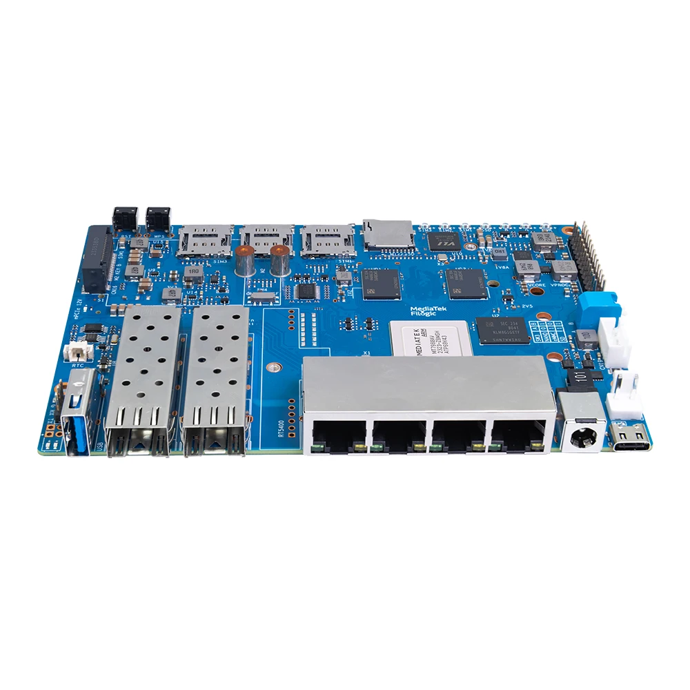 Imagem -03 - Banana pi Bpi-r4 Router Board Mediatek Mt7988a Filogic 880 4-core Arm Corex-a73 Wifi7 Módulo Ipa Nic Porta de Rede 4x Gbe