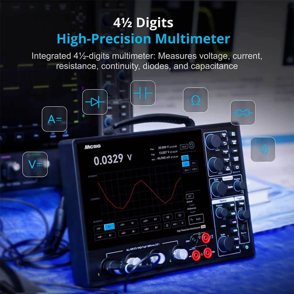 

Micsig MHO14-100/MHO14-200 Digital Oscilloscope 4 Channel 100-200Mhz Bandwidth 1GSa/s Sampling Rate Handheld Oscilloscope