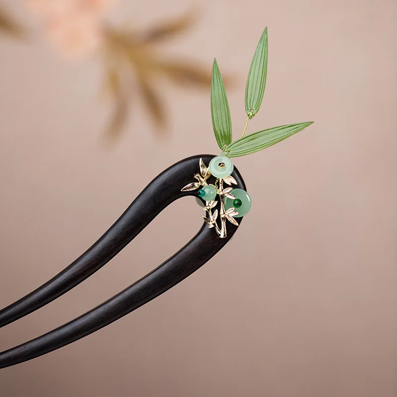 

New Chinese style high-end wooden bamboo leaf hair hairpin