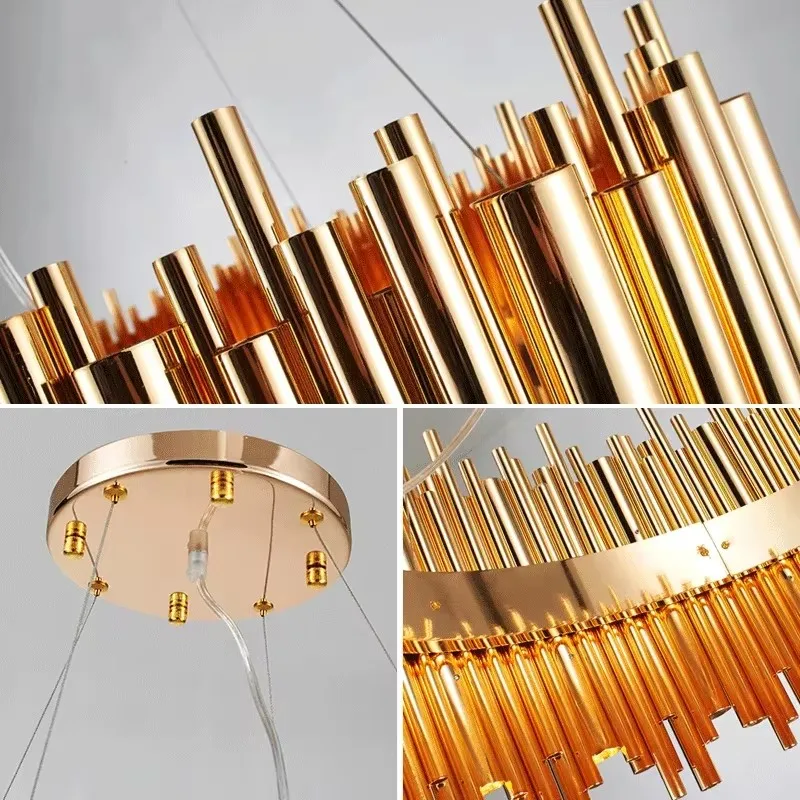 Gold Edelstahl LED Kronleuchter Rohr Pendelleuchte Hängeleuchte für Esszimmer Wohnzimmer