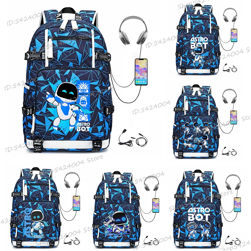 Astros Playroom Game Pattern School Bags for Boys Girls Astro Bot New Backpack 2025 Teens Creative Robot USB Charging Bag Pack