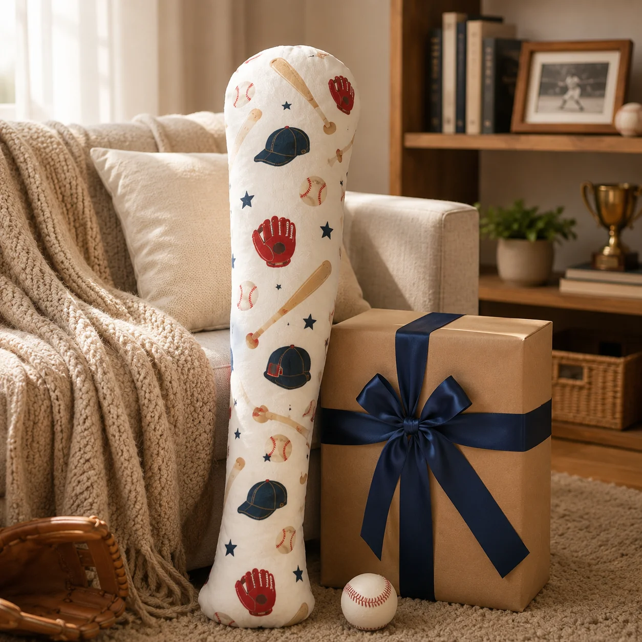 Personalized Baseball Bat Pillow Custom Birthday Name Cushion Sports Throw Pillow for Kids Boys Bedroom Party Decor Keepsake Set
