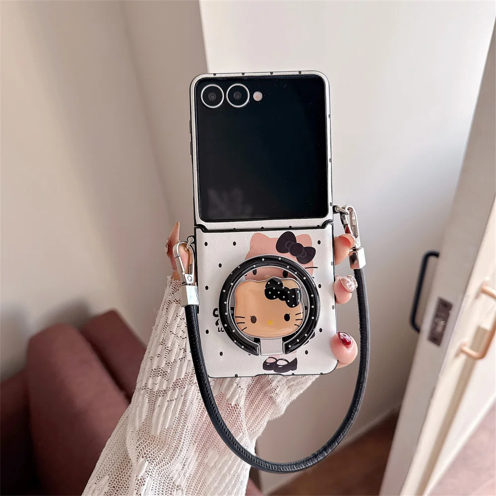 

INS Polka Dot phone case With Hellokitty Fold Magnetic Stand for Samsung Galaxy Z flip6 7FE Flip5 6 Flip7 Cover Cute Funda Cases
