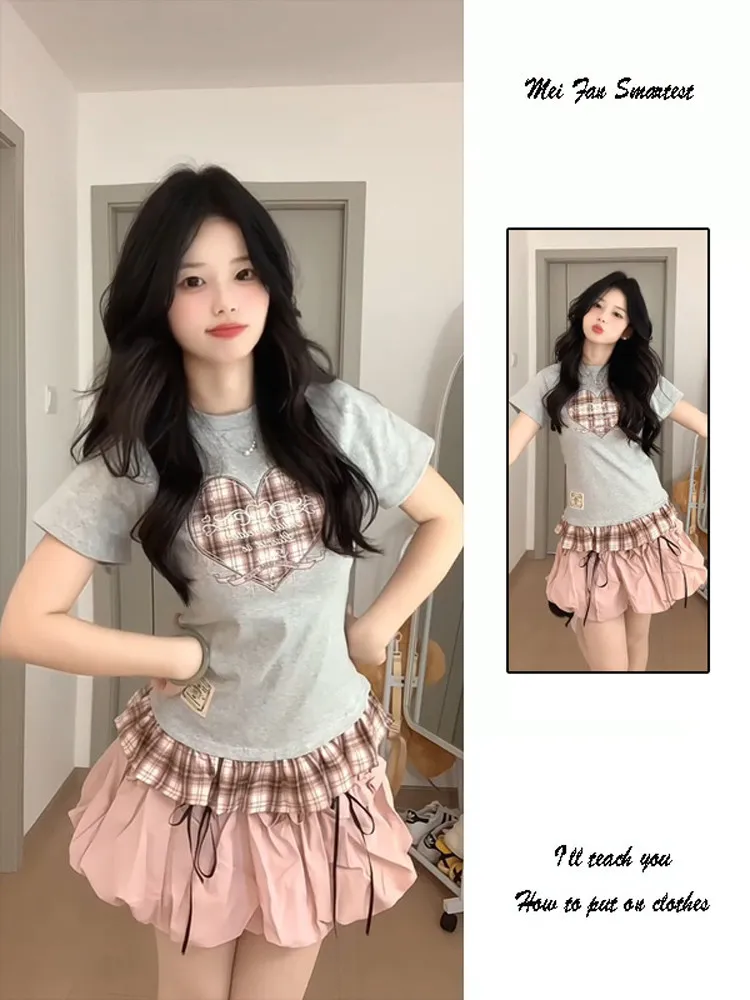 Sweet Fluffy Bloomer Skirt Women's  High Waist A-Line Short Skirt Korean Style Commute Denim Fabric Slimming Effect