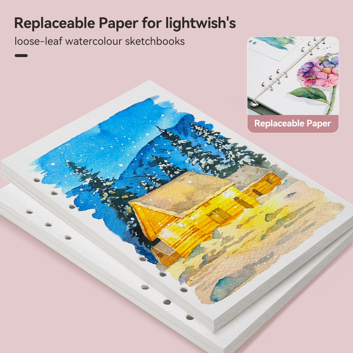 Papier akwarelowy LIGHTWISH luzem, 100% bawełna, 2 opakowania, łącznie 40 arkuszy, dziurkowany papier wymienny A5, 5,5 * 8,2 cala — zdjęcie produktu 3