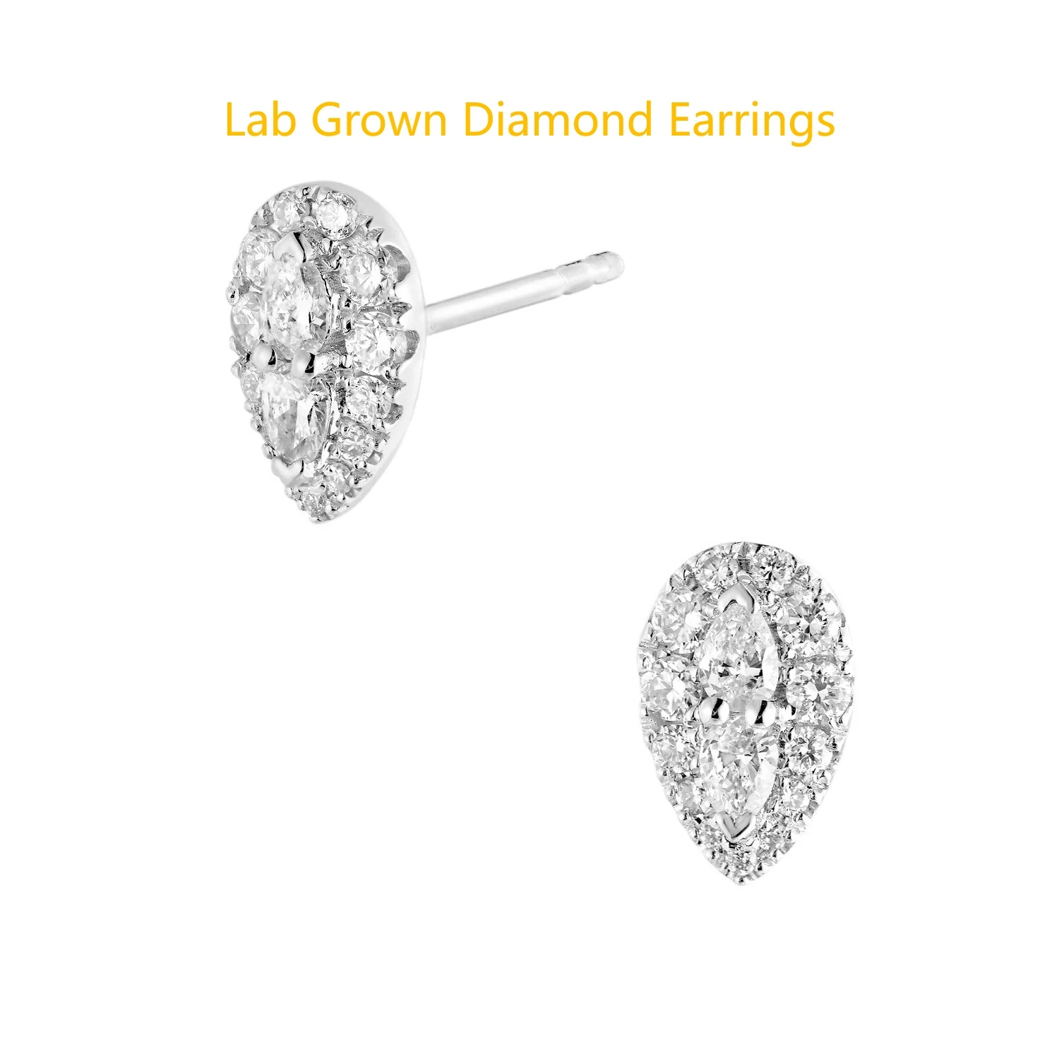 

0.4CTW Pear & Round Shape Stone Lab Grown Diamond DEF VS-VVS Stud Earrings For Lady In Platinum 950 Push Back