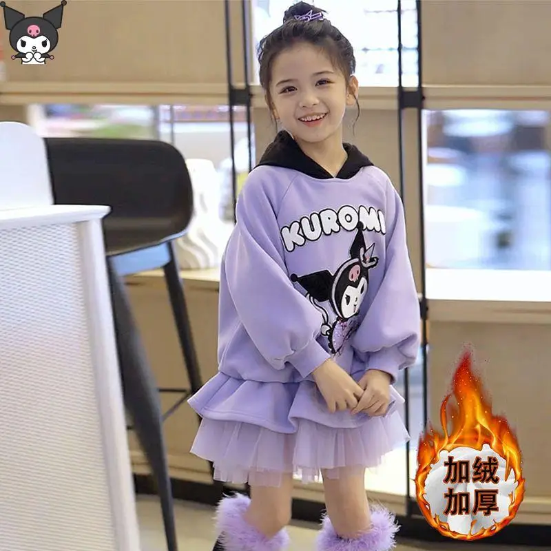 

Kuromi Girl Loungewear Set Kawaii Kuromi Anime Fashion Autumn and Winter Casual Student 2-Piece Set Sweatsuit Tulle Skirt New
