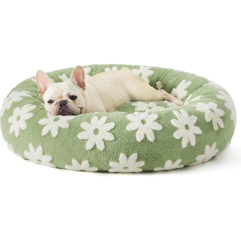 Lesure Donut Small Dog Bed - Round Cat Beds for Indoor Cats Calming Pet Beds, Cute Modern Beds with Jacquard Shaggy Plush