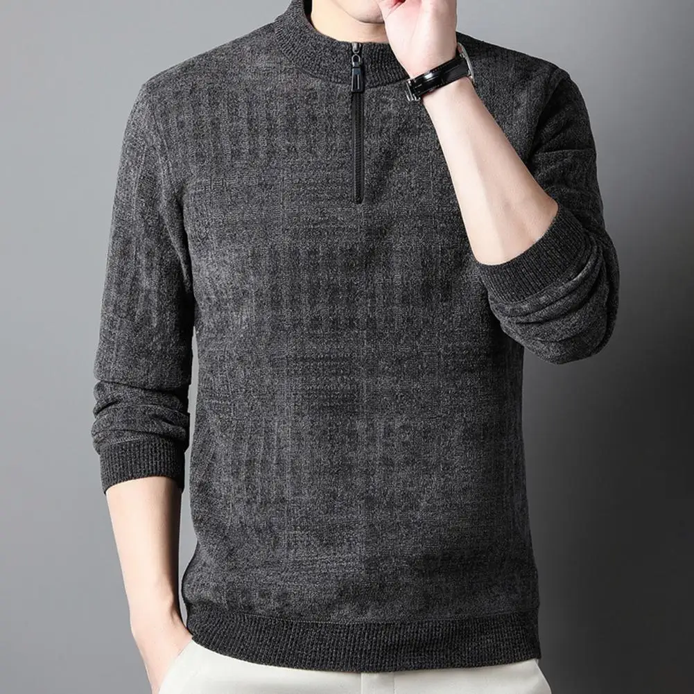 Optical Smile Lining Pull pour homme, Pulls d'hiver confortables, Mi-fermeture éclair, Tricot, Doublure Smile pour la chaleur, Coupe couvertes