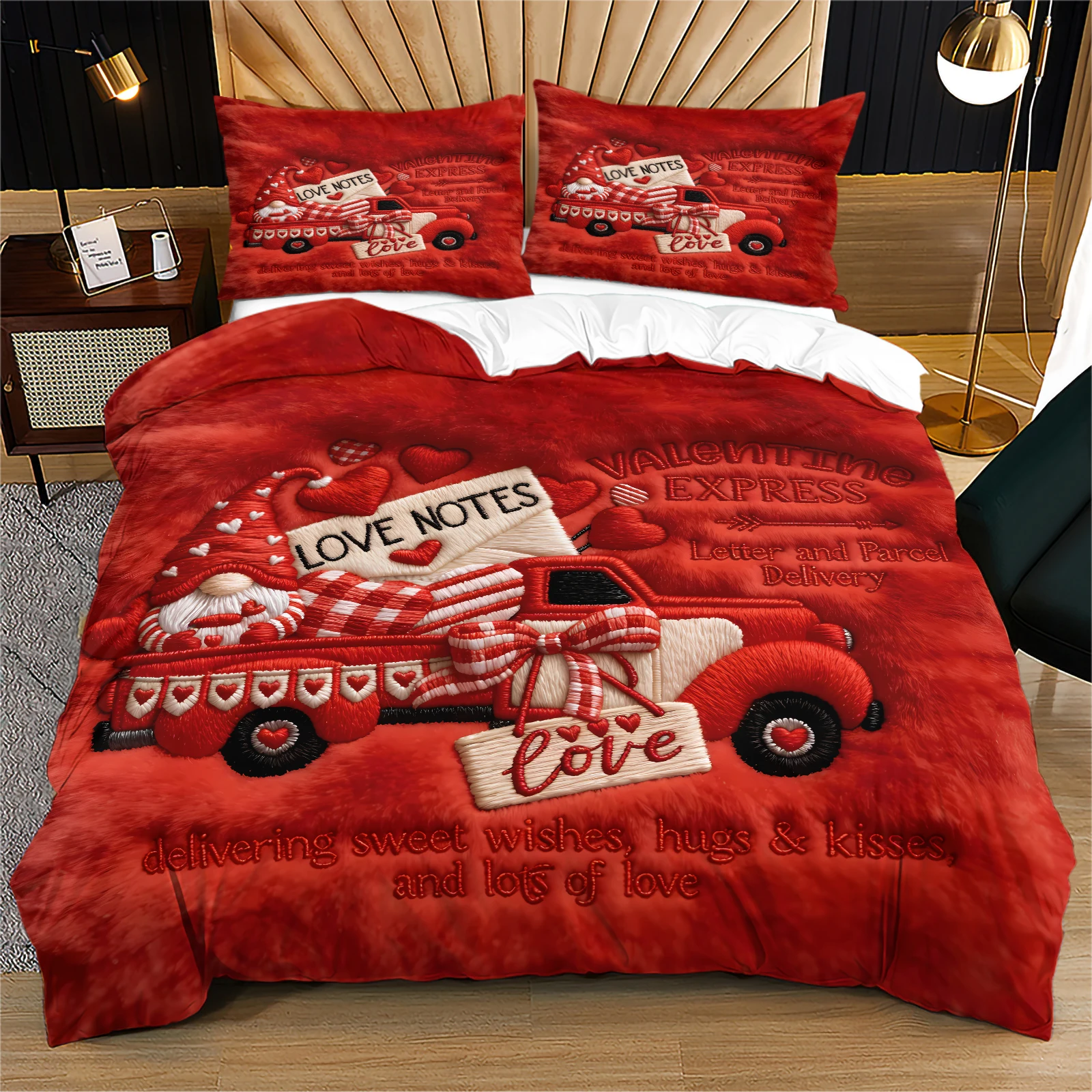 Valentine Express Love Notes Gnome Duvet Cover Set Soft Microfiber All Season Bedding Romantic Gift For Couples