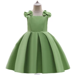 Elegant Girl Sleeveless Princess Gown Flower Kids Wedding Bridesmaid Dresses Bow Fashion Clothes For Teens Children Evening Wear