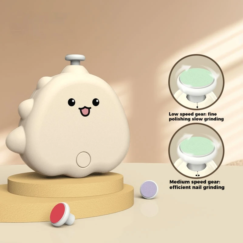 かわいい恐竜電動ネイルグラインダー、赤ちゃん用電動マニキュアリムーバー、アンチスクラッチ、ポータブル爪切り、爪トリミング
