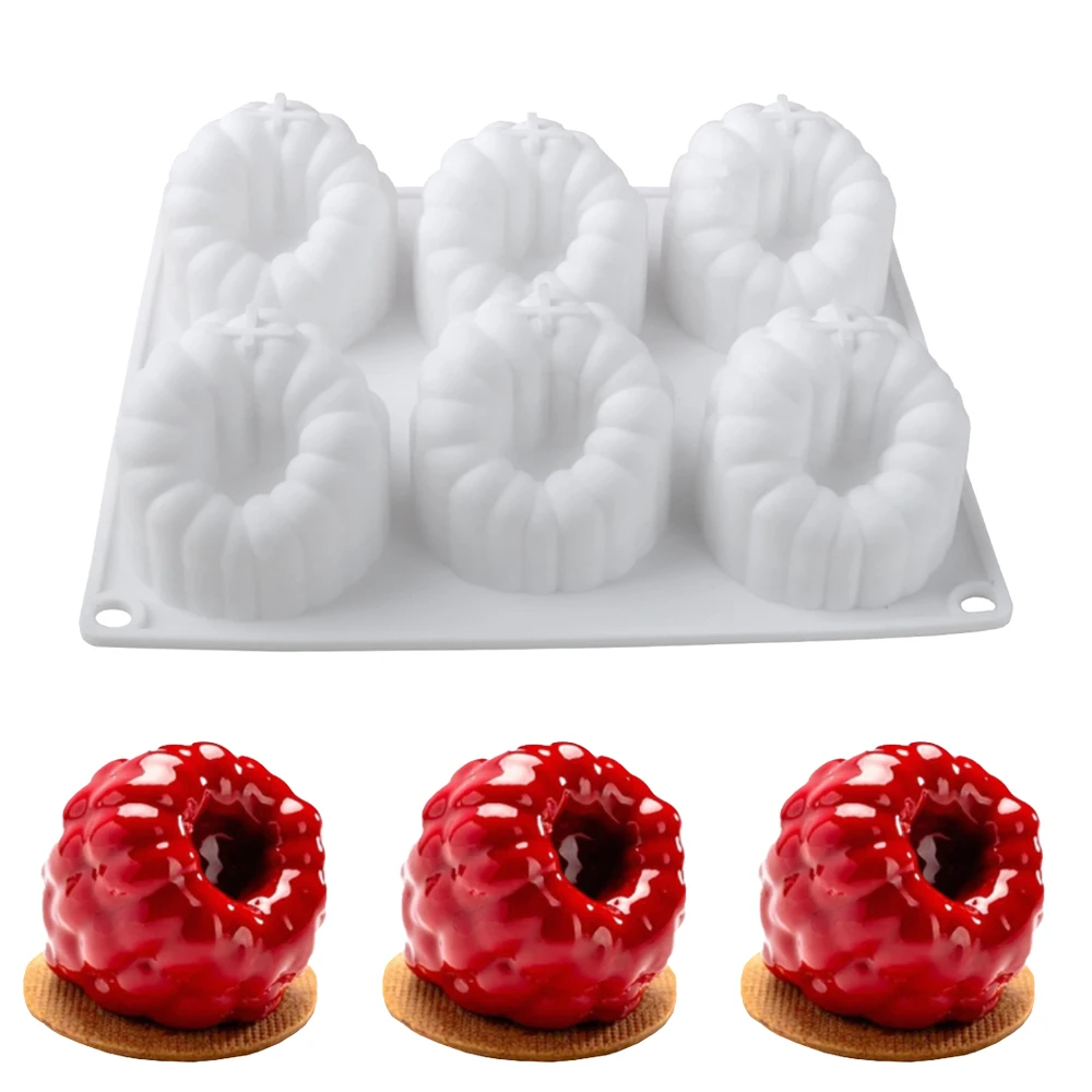 6-cavity Raspberry Mousse Silicone Mold, in the French Style Raspberry Shape for Chocolate Desserts and Baking
