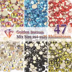 SS4-SS20 Formato della miscela Cristallo trasparente Non HotFix Oro FlatBack Strass Decorazioni Fai da te Glitter Pietre Accessori per nail art 3D