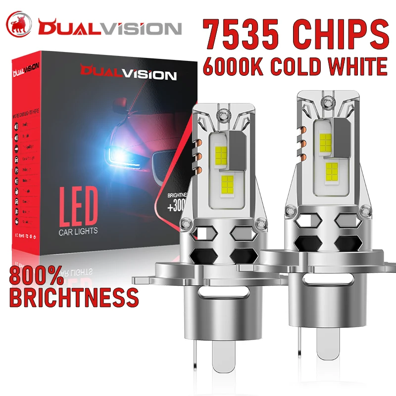 

Dualvision H4 Светодиодные фары Canbus 7535 CSP 6000K 1:1 Мини-диод STG High Low Dual Beam Automoblie Moto Lamp Conversion Kit 12V