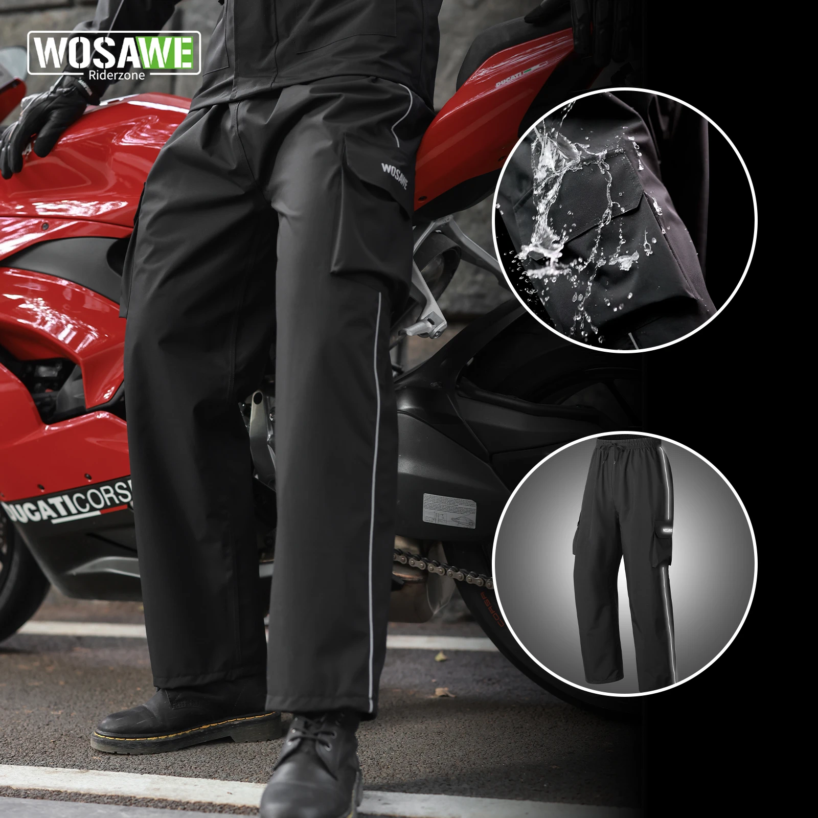 

WOSAWE Rainproof Motorcycle Pants Reflective Waterproof Breathable Fishing Pants Portable Windproof Outdoor Hiking Pants