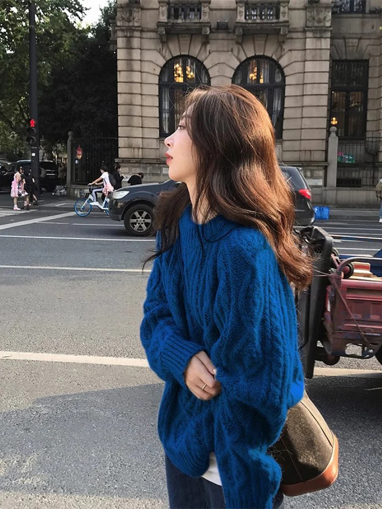 

Faionable Long Sve Knitted Sweater Women's Autumn Winter New Sle Lazy High-End Twist Ne Overhead Sweater Top