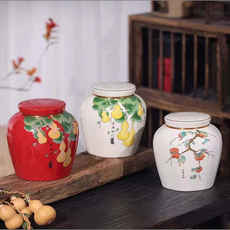 Ceramic Tea Jar Portable Nut Coffee Bean Medicinal Material Storage Jar Kitchen Moisture Proof Storage Container Tea Compartment