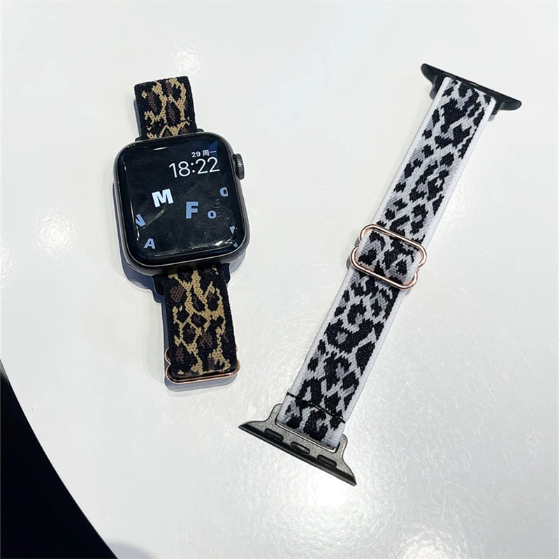 New Leopard Print Elastic Slim Strap For Apple Watch 41mm 40mm 38mm 44 42 45 49 Women Bracelet Band For iwatch 8 7 6 5 4 3 SE 2