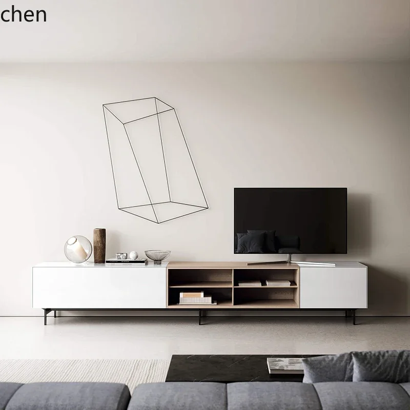 TV Cabinet Modern Simple Light Luxury Piano Paint Solid Wood High Tall Home Environmental Protection TV Cabinet Living Room
