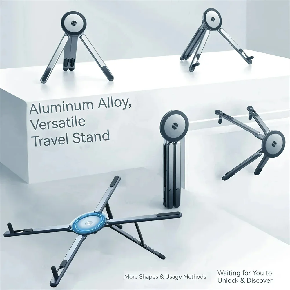 Laptop-Ständer aus Aluminiumlegierung, faltbar, magnetisch, Schreibtisch-Telefonhalter, tragbar, verstellbar, Selfie-Stick-Stativ für Telefon, Tablet, Laptop – Detail 13
