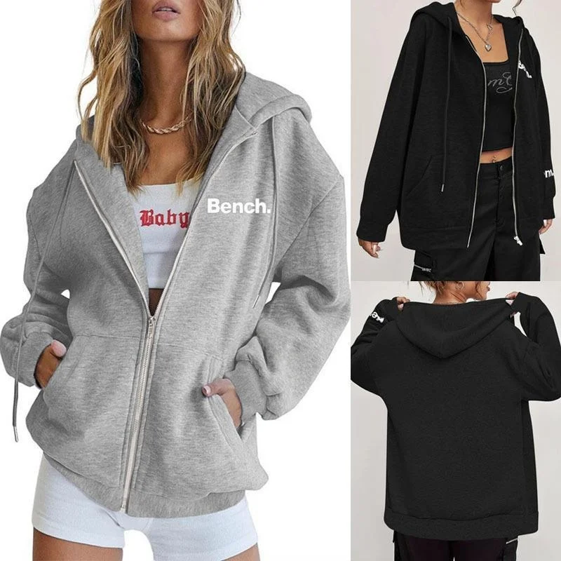 

Faionable Zipper Hoodie Sweatirt Letter Print Women's Casual Outerwear Long Sve Autumn Winter Streetwear