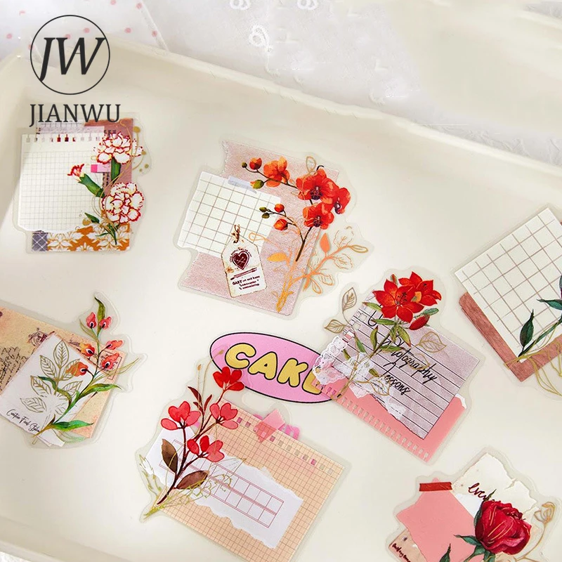JIANWU Whispers Between Flowers Series Vintage Plant Floral Landscape Material Collage PET Sticker Creative Journal Stationery
