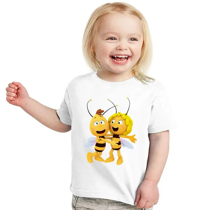 Little Bee Maya Cartoon Print T-shirt per ragazzi estate manica corta divertente maglietta per bambini Toddler neonate vestiti per bambini carini top